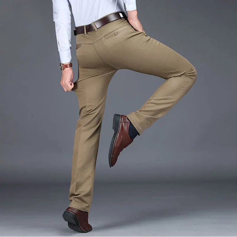 Мъжки Костюм от панталон Модни Стрейчевые Тънки Директни Офис-Голям Размер Против Бръчки за Ежедневните си Бизнес Качествени Черни Панталони, Мъжки Зимни