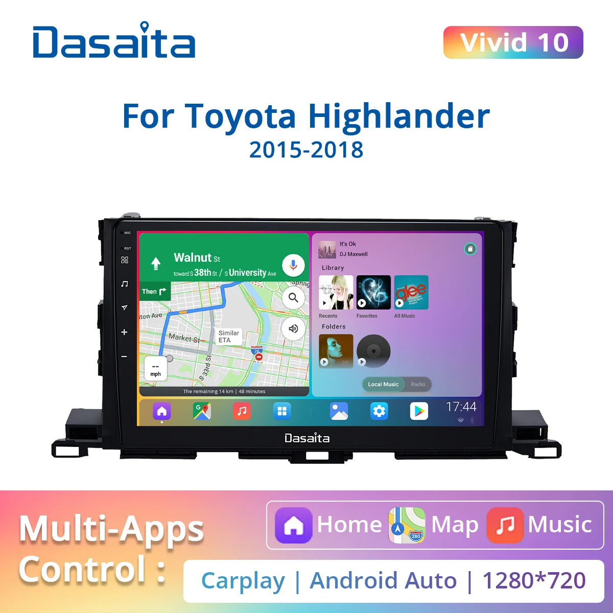 Dasaita Vivid За Toyota Highlander Радио 2016 2017 2018 Apple Carplay Android Авто 10,2 