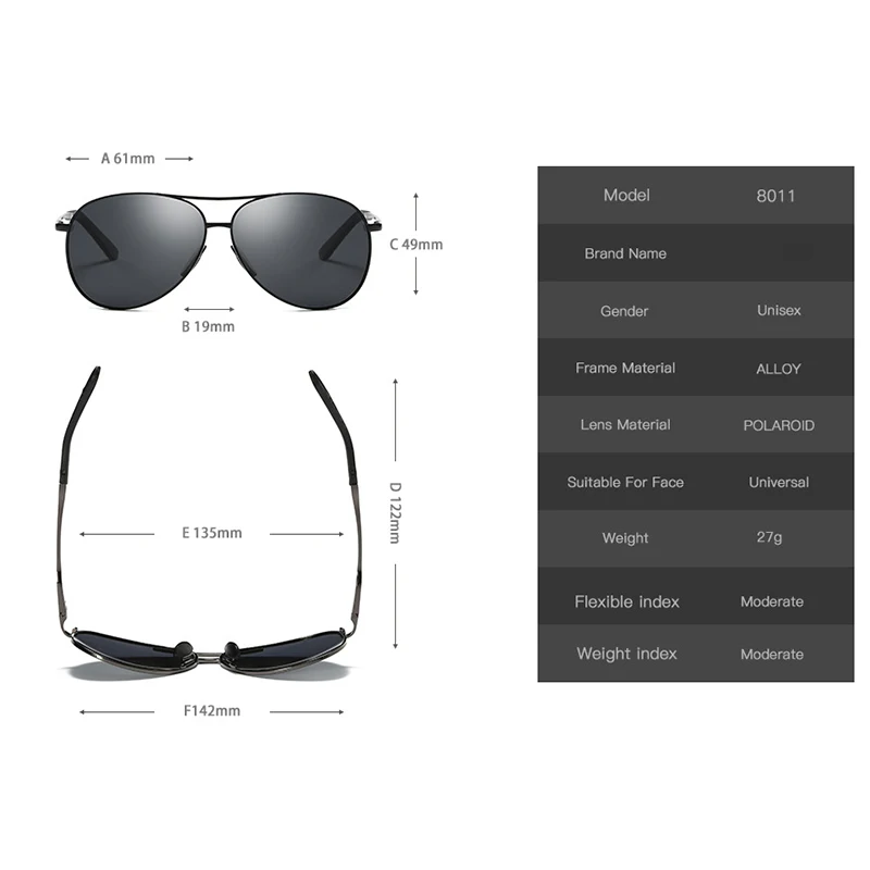 Класически Пилотните Поляризирани Слънчеви Очила Мъжки Модерни Дневни Нощно Виждане Метални Слънчеви Очила Дамски Черни Очила За Шофиране, Очила за UV400