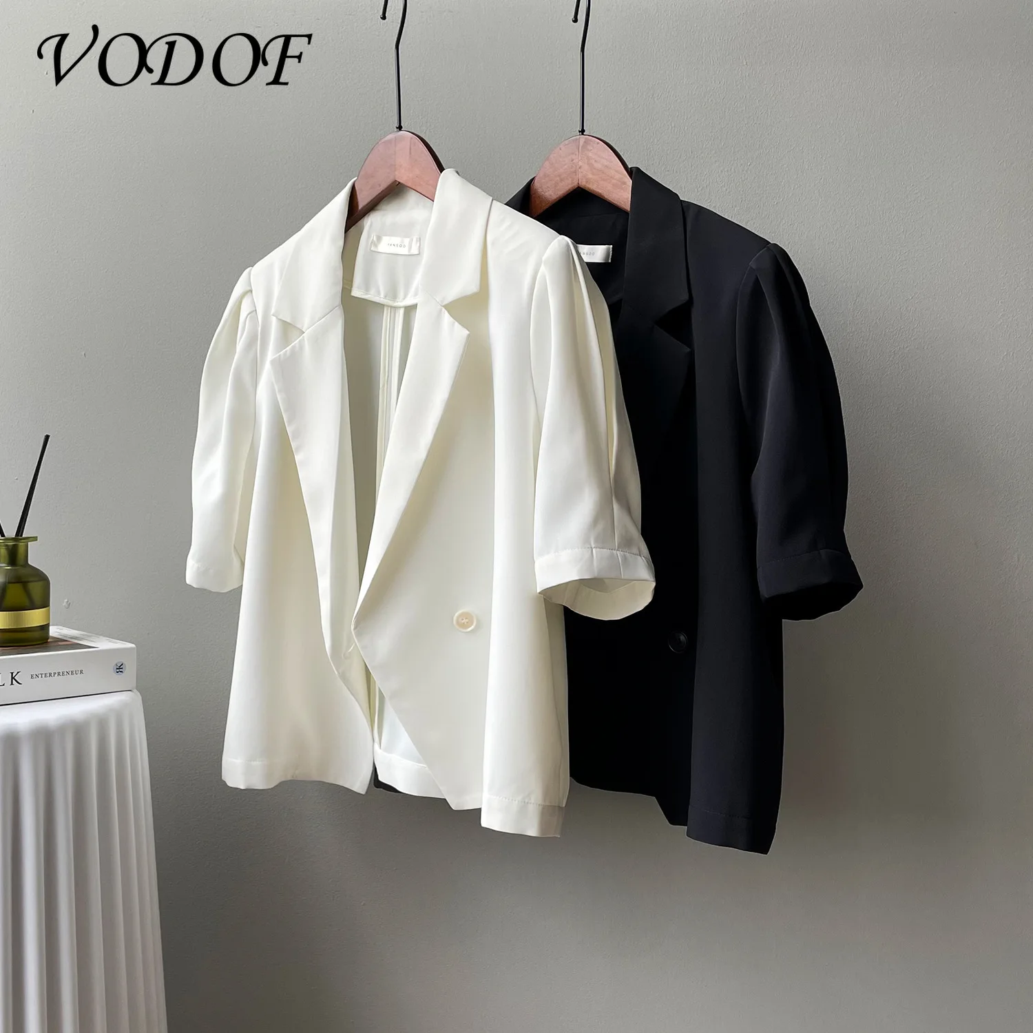 VODOF Шик Къс Топ, Ежедневни Корейската Версия на Тениски с V-образно деколте и с Пищни ръкави, Пролетно-лятна Однобортная блуза от 2021 г.