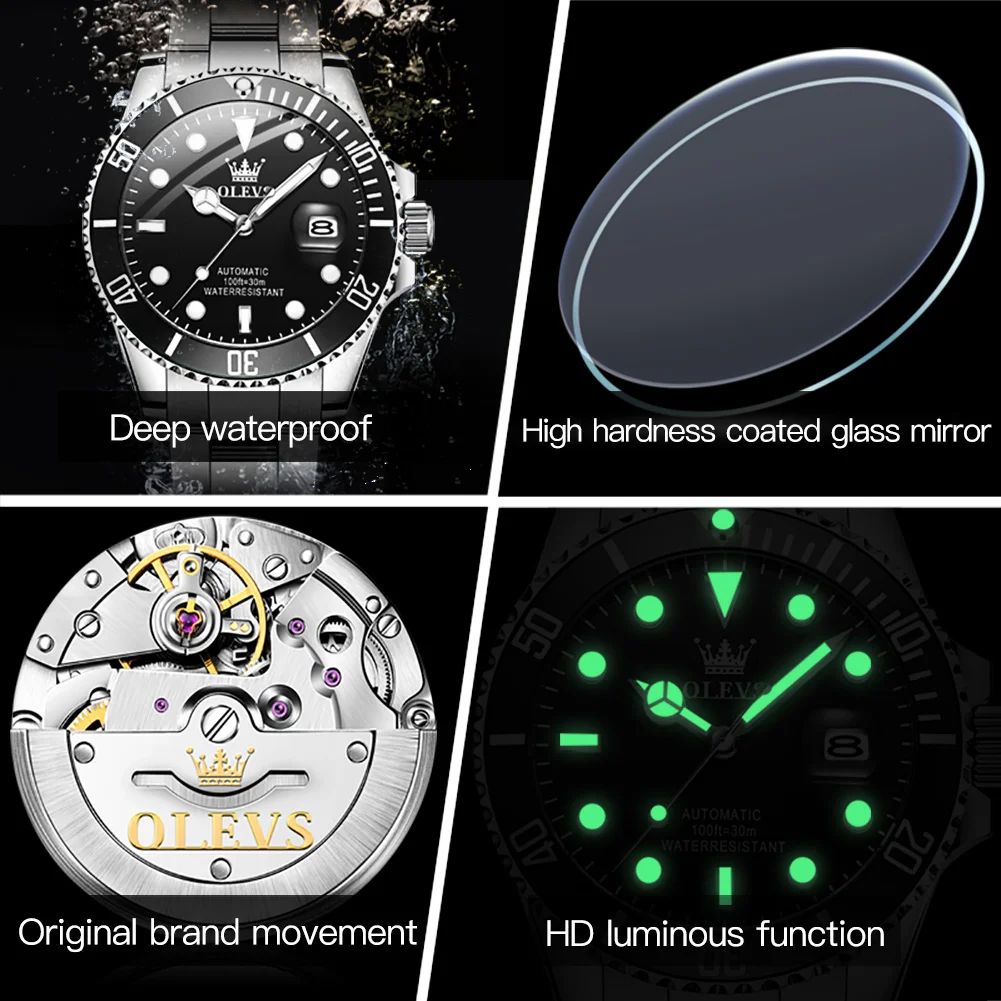 OLEVS Нов Мъжки Часовник от Стомана Автоматични Механични Часовници Модни 30 М Водоустойчив Часовник Светещи Часовници С Автоматичен Механизъм
