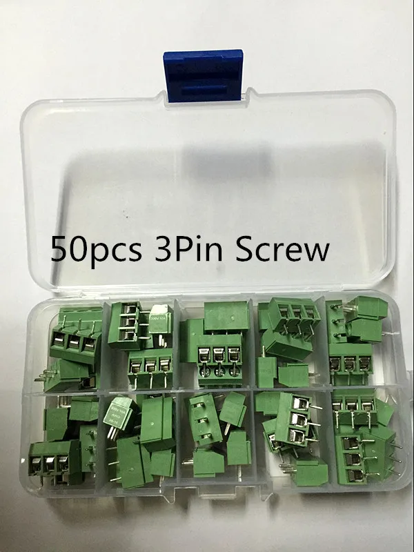 50шт 3-Контактен Винт Зелен ПХБ Клеммный Блок Конектор 5 мм Стъпка с кутия