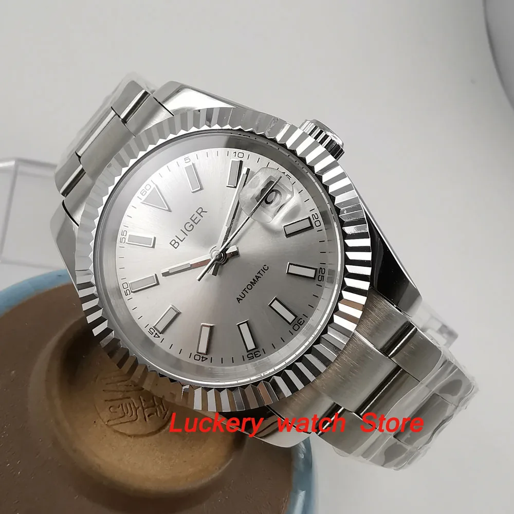 BLIGER 40 мм бял циферблат с светящимся сапфирено стъкло; мъжки часовник с автоматичен механизъм-BA42