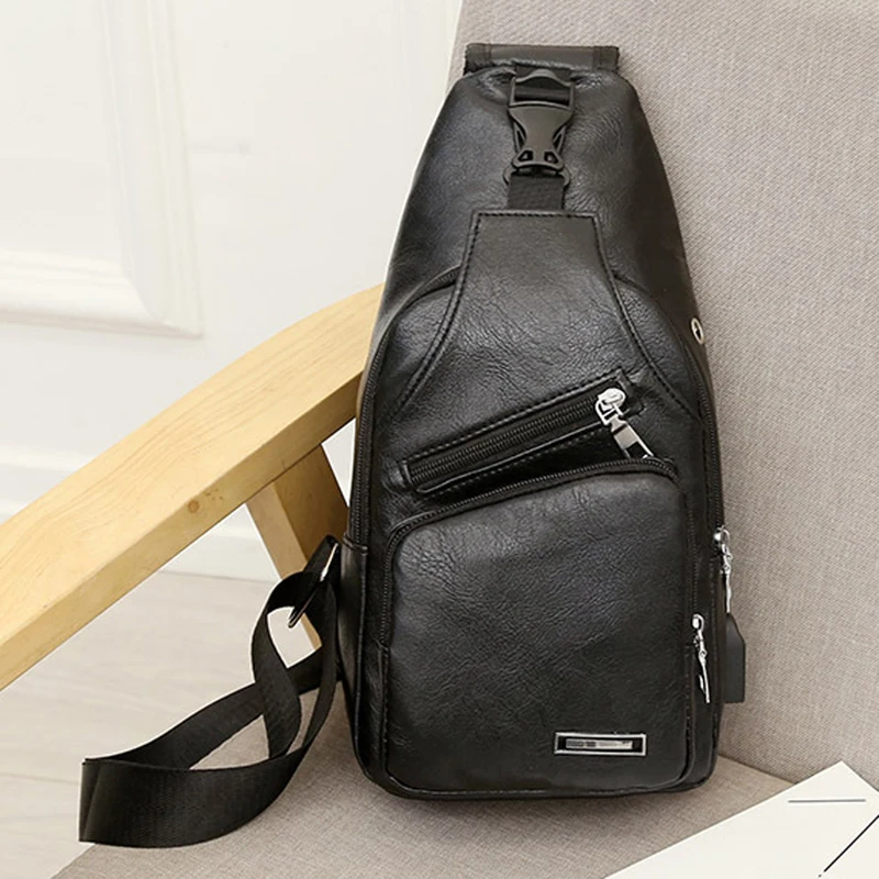 Мъжки чанти на рамо 2022, Нова Мода мъжка Однотонная Ежедневна Чанта на Рамото, USB Зареждане, Чанта за Носене
