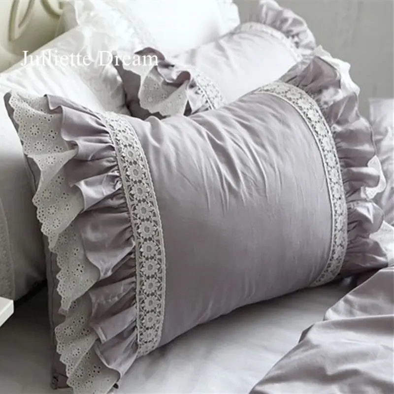 2 елемента сива луксозна калъфка Бродирани лейси калъфка сватбена спално бельо, калъфки за домашен текстил възглавница шам без пълнител продажба