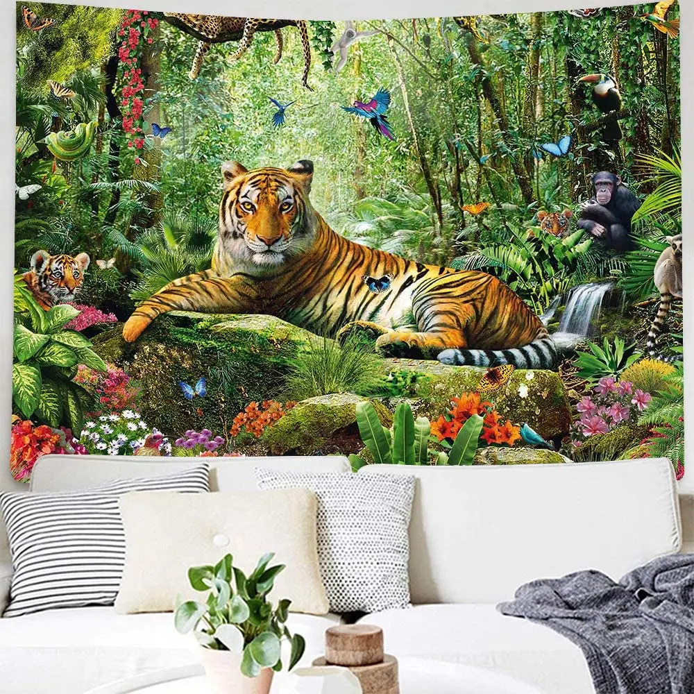 Гоблен е Изкуство Пейзаж с Тропически гори Горски тигри за Декорация на дома
