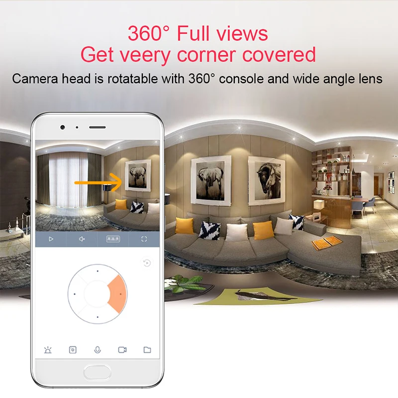 360 градуса WiFi IP Камера 1080P Домашно Мини Камера за Сигурност за Нощно Виждане Инфрачервена Двустранен Аудио