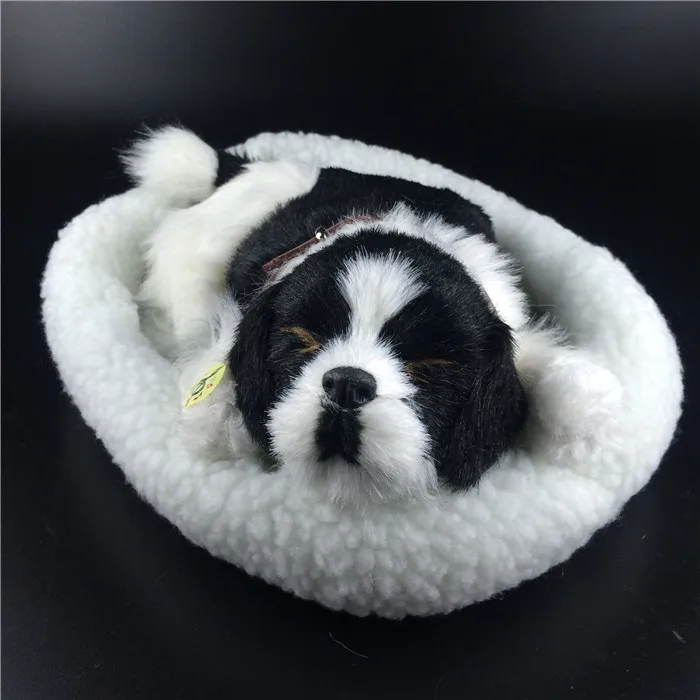 скъпа имитативната играчка за спящите кучета от полиетилен и кожа, черно-бял модел, подарък от около 25x13 см 0699