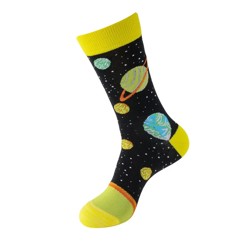 Забавни Щастливи Неизмита Памучни Мъжки Чорапи Harajuku UFO Universe Астронавт Платноходка Модни Чорапи за Скейтборд