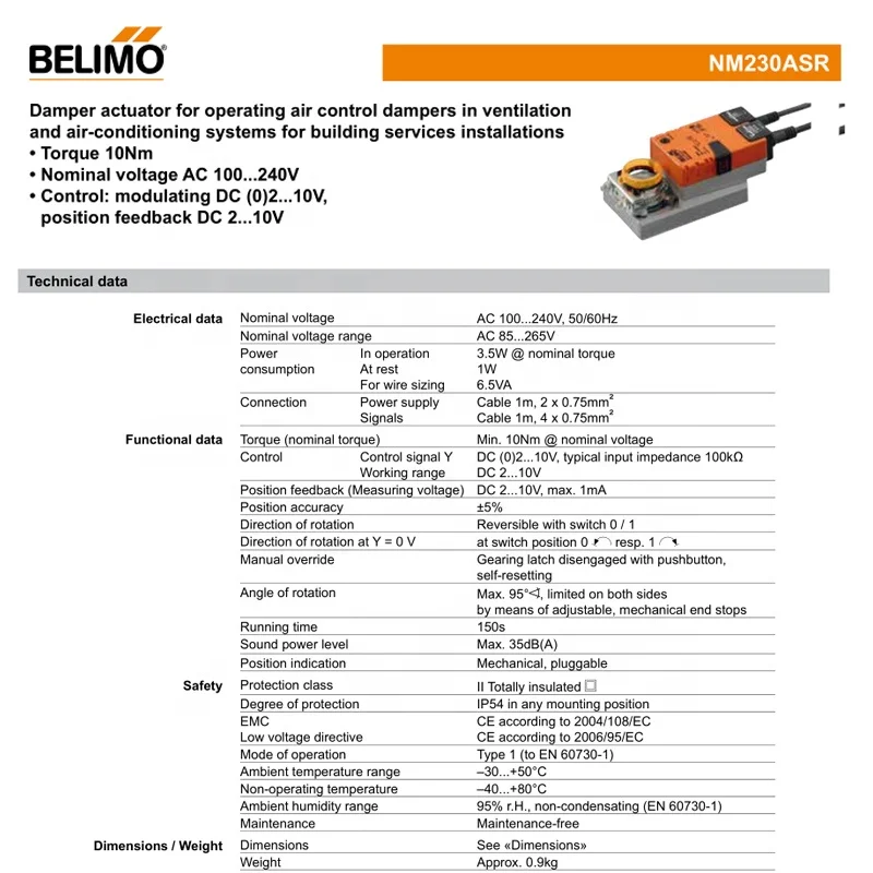 Автомобил с амортисьор BELIMO NM230ASR за управление на амортисьори за въздушно регулиране в системи за вентилация и кондициониране за обслужване на сгради