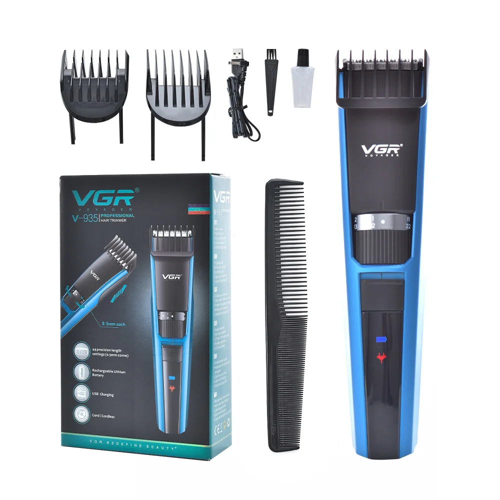 VGR тример за коса v935 USB акумулаторна машина за подстригване на коса машина за подстригване на брада фризьорски салон машина за косене 0,5-22 мм, регулируемо острие 8 W