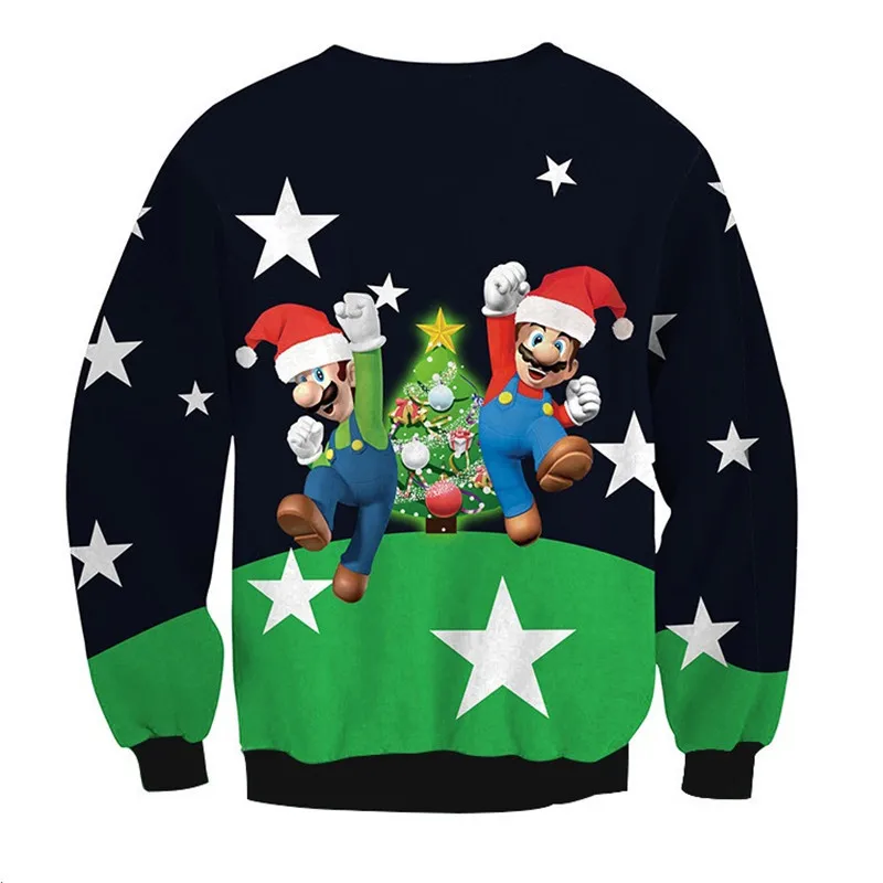 За Мъже И Жени Грозен Коледен Пуловер Унисекс С Кръгло Деколте Графичен Свитшот 3D Коледен Подарък Дърво Камбанка Дядо Принт Коледен Жилетка Върховете