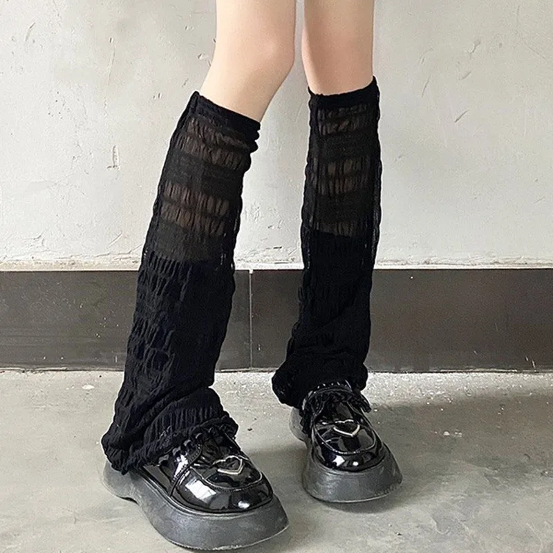 Дамски чорапи kawaii с крем, широки чорапи за краката, най-дългата тръба, обхващащи краката, дебел черен рог, ръкав за крака в тръбата