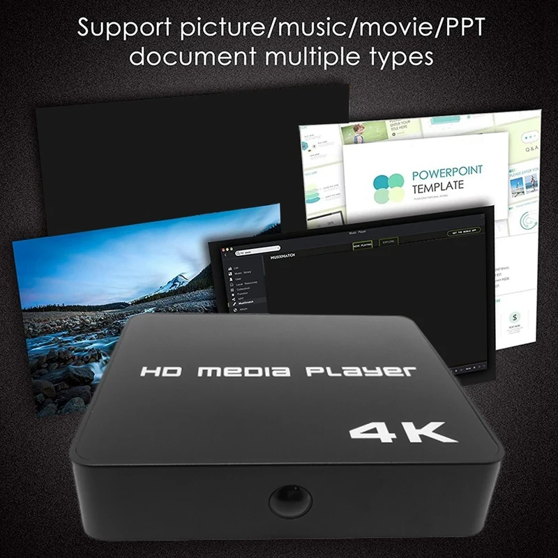 Мултимедиен плеър 4K @ 60Hz FULL HD HDD / USB-устройство / TF карта с HDMI / AV-изход За HDTV / PPT MKV, AVI, MP4 H. 265