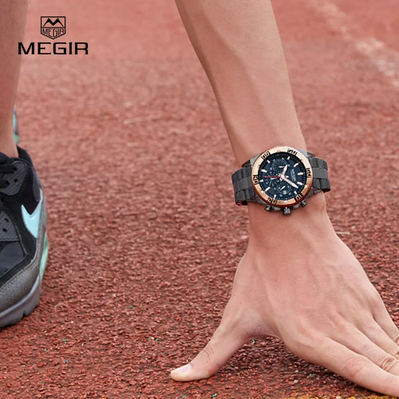 MEGIR модерен мъжки маркови часовници, ежедневни светещи кварцов часовник водоустойчив мъжки часовник мъжки хронограф силикон час