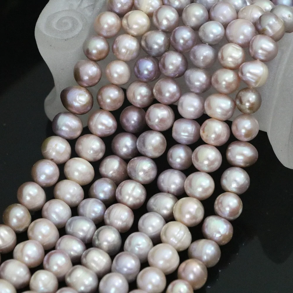 Естествени сладководни окачване лилаво перла на близкия кръг, свободни мъниста 9-10 мм, дамски цената на едро, елегантни бижута, 15 инча, B1401