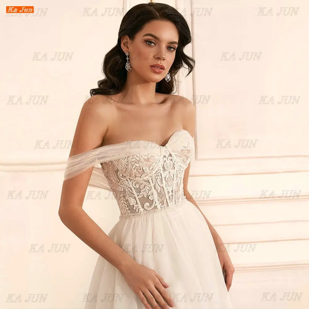 Сватбена рокля KA JUN впечатлява със своя Бохемски стил с открити рамене и Цепка Отстрани, Дантелени Апликации, Тюлевый Халат De Mariée, Сватбената рокля Трапецовидна форма, Vestidos De Noiva