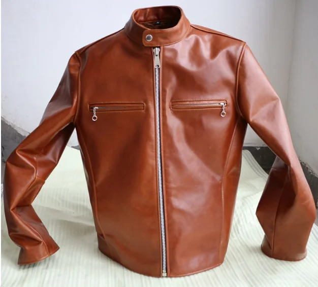 Безплатна доставка Специална маслена яке от телешка кожа на супер американския стил на якета от естествена кожа, мъжки байкерская яке топ класическо палто