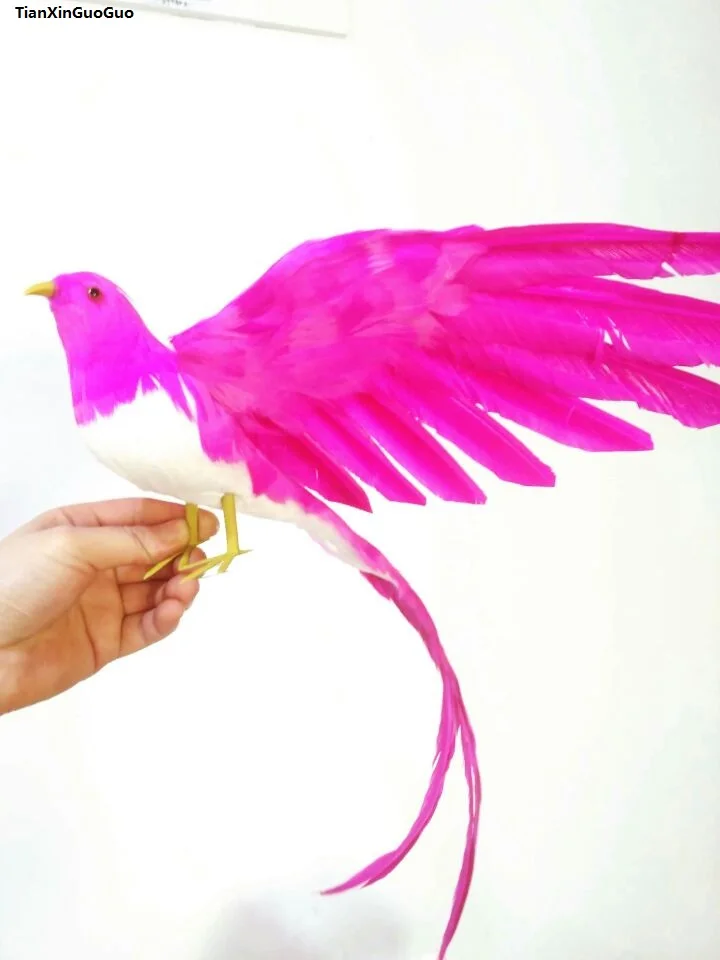 големи 50x45 см ярко-розови пера, птици, расправляющая крила на птица с дълга опашка, твърда модел, за украса на дома градина, декорация, подарък s1435
