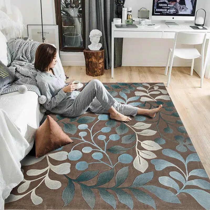 Скандинавски стил оставя лареж килим дневна спалня постелки за легло, нощно шкафче диван и кухненски вратата на мат антре индивидуални