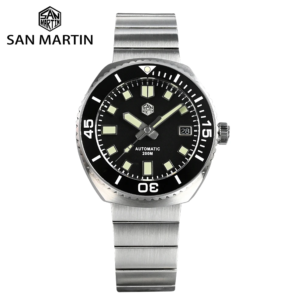 Мъжки Часовник San Martin Ретро Abalone Diver Watch Sapphire NH35A Автоматични Механични Ръчен Часовник Водоустойчив 20Bar C3 Светещи