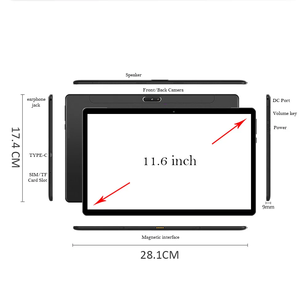 11,6 Инча Tablet PC IPS Екран MTK6797T Deca Основната 3/4 GB RAM 32/64/128 GB ROM Android 8,1 Двухкамерный GPS Офис Таблет