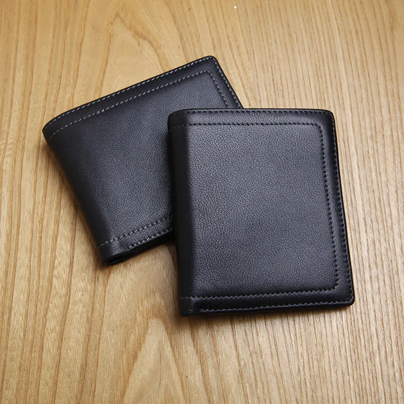 PNDME ежедневието на обикновен мъж малък портфейл от телешка кожа на първия слой, модерен младежки чантата е от мека естествена кожа с черен цвят, държач за кредитни карти, портфейл