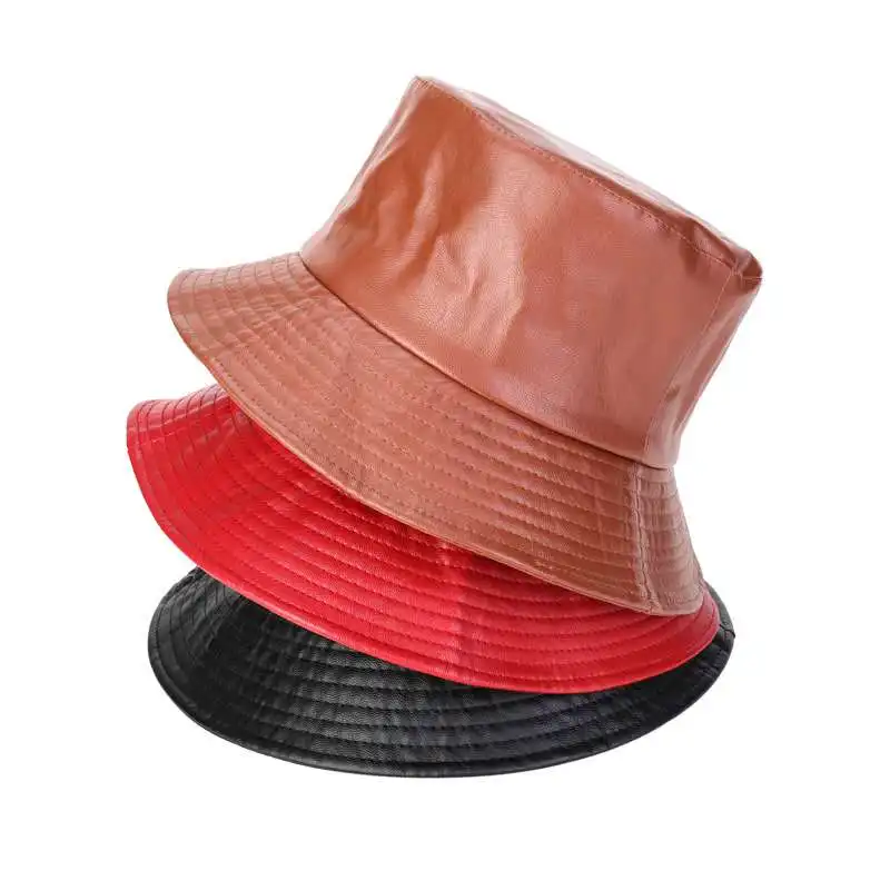 Панама Панама от изкуствена кожа обикновен мъжки и дамски модни шапки Панама рибарски шапки с козирка Шапка-кофа