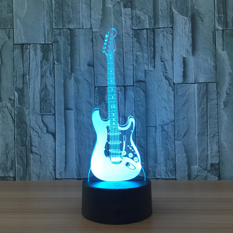 BOCHSBC 3D Електрическа Музикална Китара Акрилни нощна светлина Сензорен 7 Цвята Пеленальная Настолна Лампа за Спалня Нощни Украса Led Лампи
