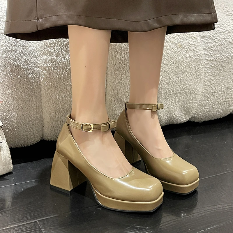 Реколта дамски обувки Mary Jane с катарама Голям размер; Новост 2022 г.; сезон пролет-есен; женски фини Обувки с квадратни пръсти и фин пръсти