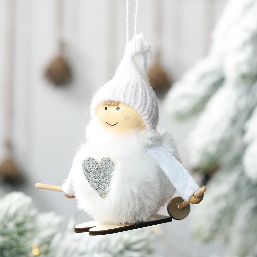 Сладък Ноел Коледен Ангел Момиче Ски Плюшени Играчки Коледна Елха Украшение, Висулка Вечерни Коледна Украса За Деца Подаръци